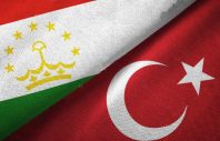 Tajikistan and Turkey flags together textile cloth, fabric texture
