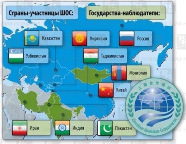 Страны шос. Шанхайская организация сотрудничества ШОС на карте. Государства входящие в ШОС. Государства входящие в организации ШОС. Шанхайская организация сотрудничества ШОС участники.