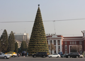 В Душанбе установили светодиодную новогоднюю елку