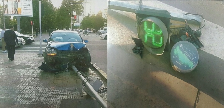 В Душанбе водитель разбил светофор и камеру видеонаблюдения