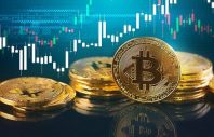 Bitcoins and New Virtual money concept.Gold bitcoins with Candle stick graph chart and digital background.Golden coin with icon letter B.Mining or blockchain technology; Shutterstock ID 709061209; Purchase Order: -