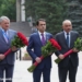 Рустам Эмомали и его коллеги из ПА ОДКБ возложили цветы к Вечному огню в Алматы