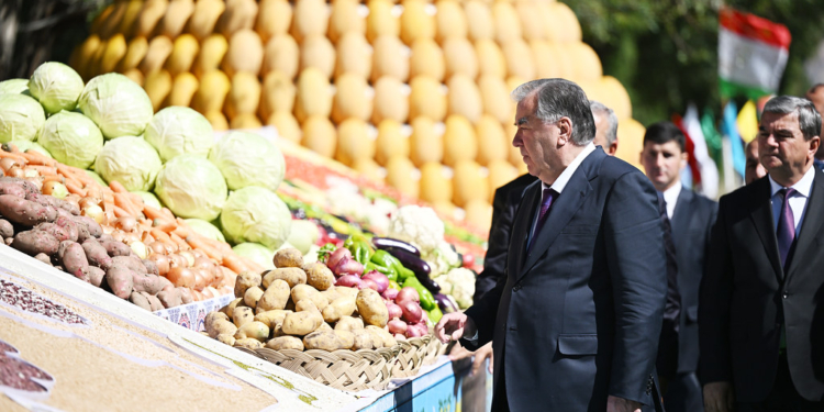 Эмомали Рахмон посетил дехканские хозяйства и выставку сельскохозпродукции в Файзабадском районе