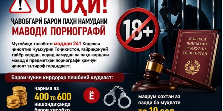 В Душанбе предупредили об уголовной ответственности за распространение порнографии