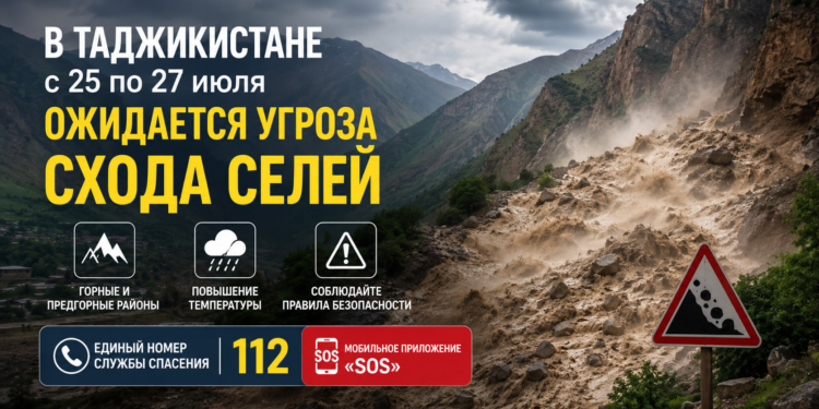 В Таджикистане с 25 по 27 июля ожидается угроза схода селей