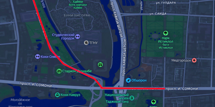 В Душанбе вечером ограничат движение по проспекту И. Сомони и улице Н. Гянджави